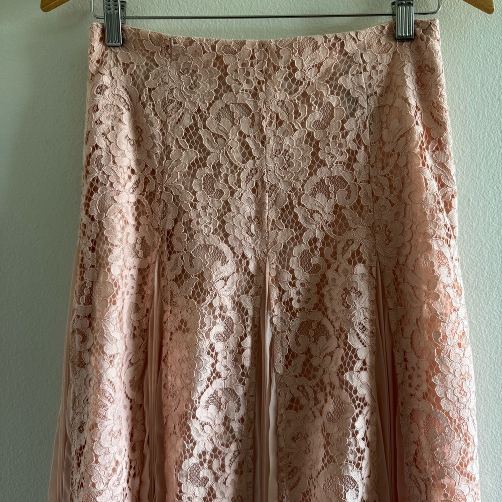 Sandro Pale Pink Pleated Detail Floral Lace Midi Skirt size 2 - Picture 9 of 14